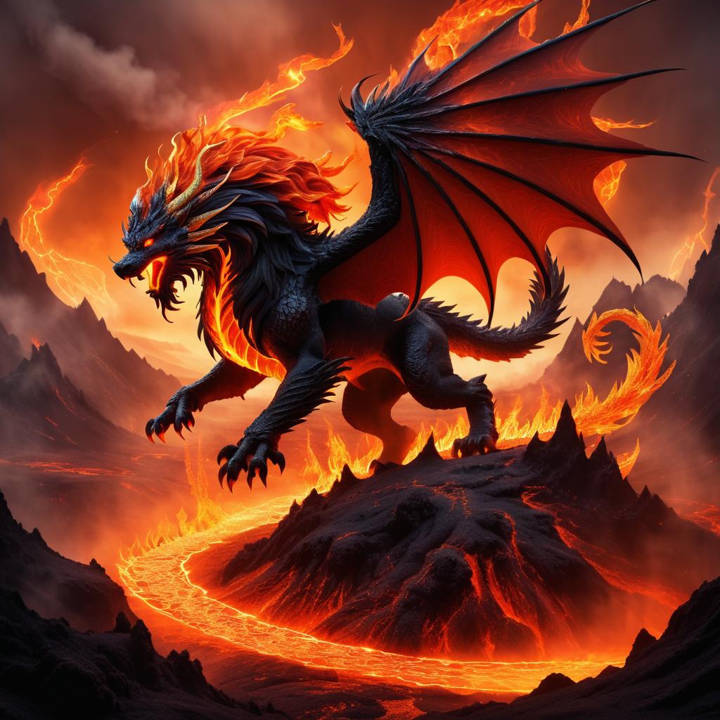 Majestic Chimera in Volcanic Landscape