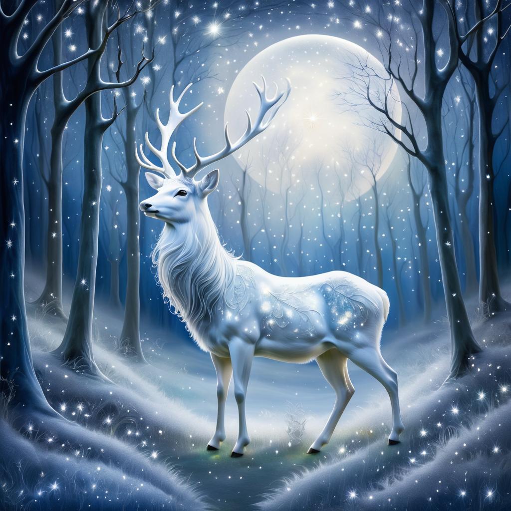 Mystical White Stag in Moonlit Glade