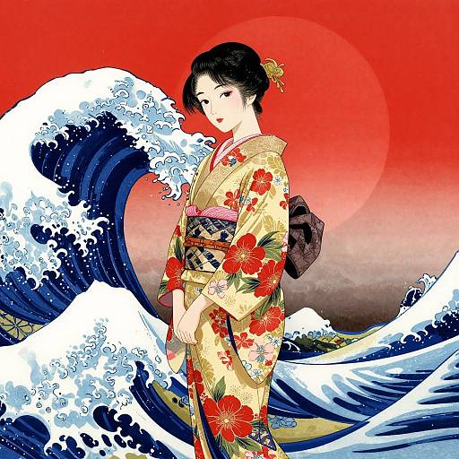 Serene Woman in Japanese Ukiyo-e Style