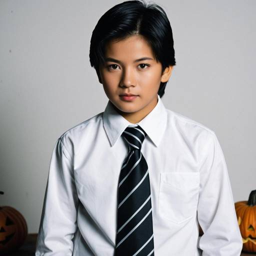 Boy in White Shirt with Halloween Pumpkins