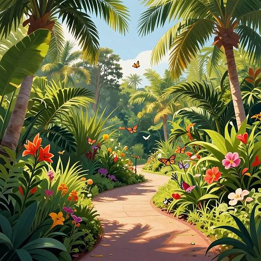 Lush Tropical Botanical Garden Illustration