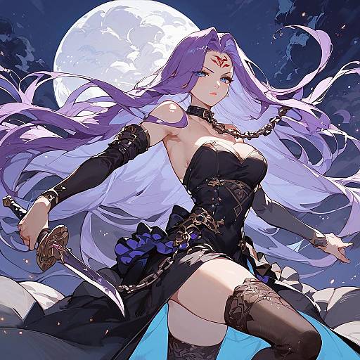 Blindfolded Medusa Rider Moonlit Fight