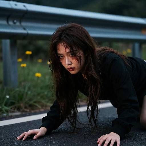 Crawling Woman in Nighttime Desperation