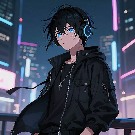 Cyberpunk Anime Boy in Neon City