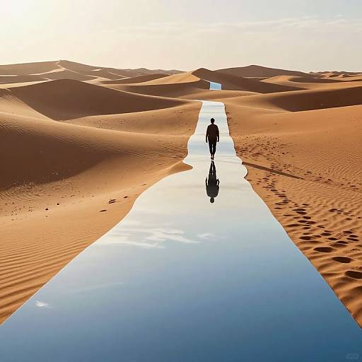 Surreal Desert Walk on Liquid Pathway