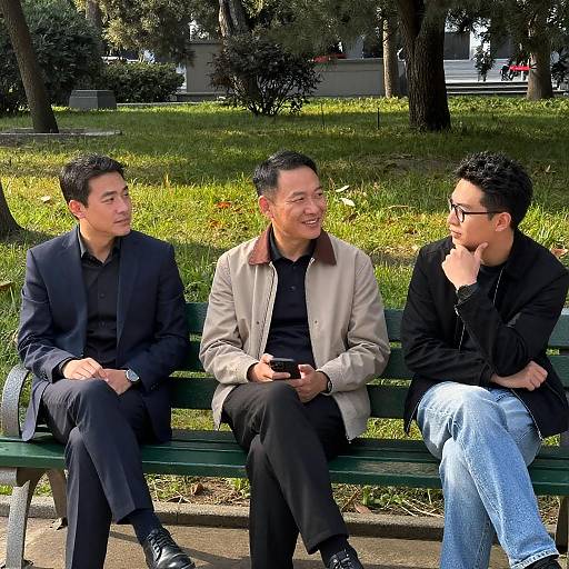 Three Men Engaged in Casual Conversation
