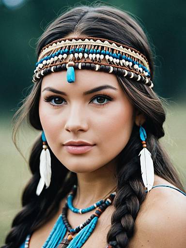 Woman in Pocahontas Inspired Costume with Beaded Jewelry