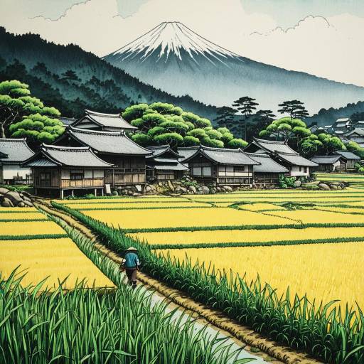 Surreal Japanese Village Tattoo Landscape Art