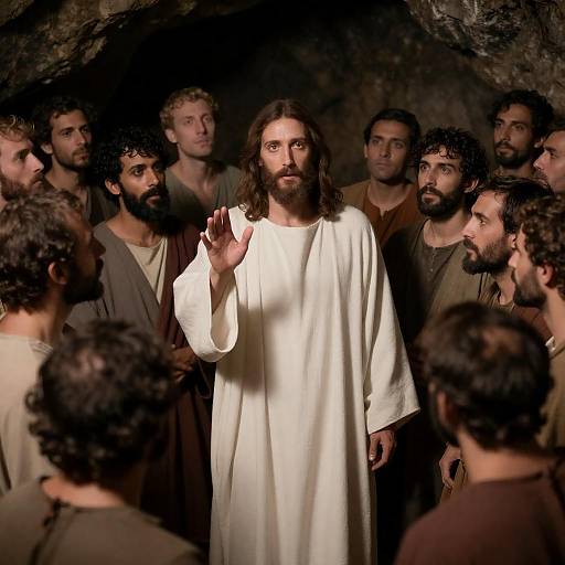 Jesus and Disciples in a Dim Cave