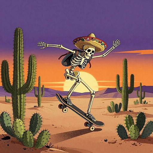 Ukiyo-e Desert Skateboard Skeleton
