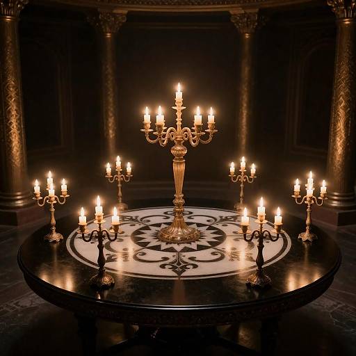Ornate Candlelit Circular Room with Table