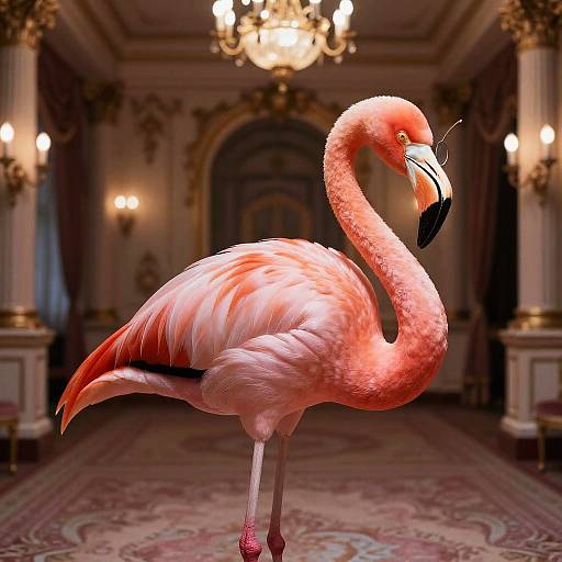 Elegant Flamingo in Ornate Ballroom