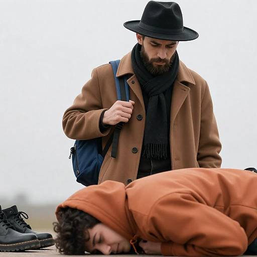 Intense Bearded Man in Urban Scene