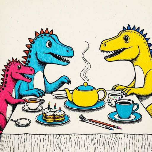Kids' Drawing of Dinosaur Tea Party