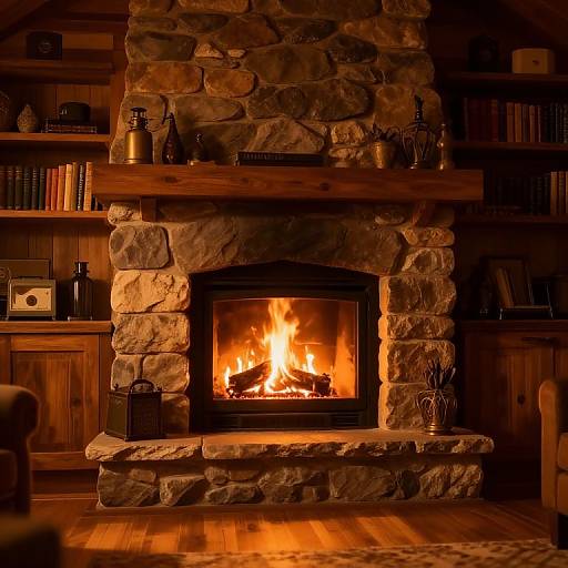 Cozy Winter Cabin Fireplace Scene