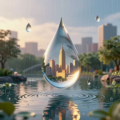 Surreal 3D Raindrops with Mini Cities