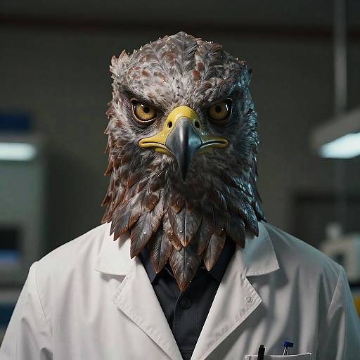 Hyperrealistic Scientist in Eagle Mask