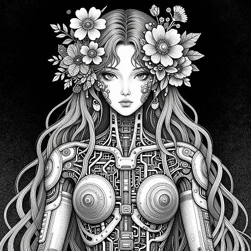 Intricate Cybernetic Woman Illustration