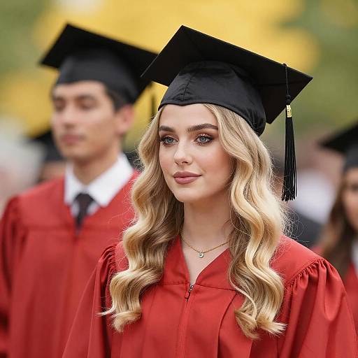 Confident Graduate in Red Gown