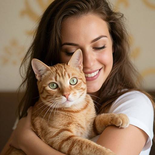 Smiling Woman with Ginger Tabby Cat