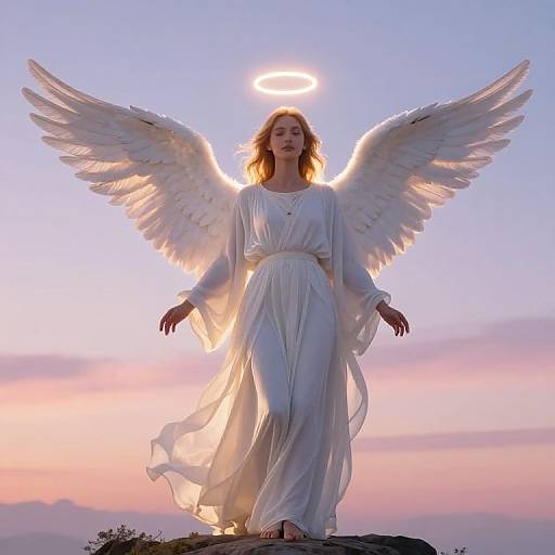 Graceful Angel with Halo at Dawn