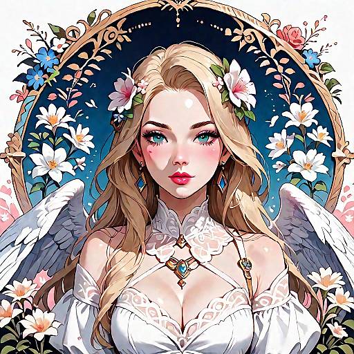 Angel with White Wings and Flower Corsage