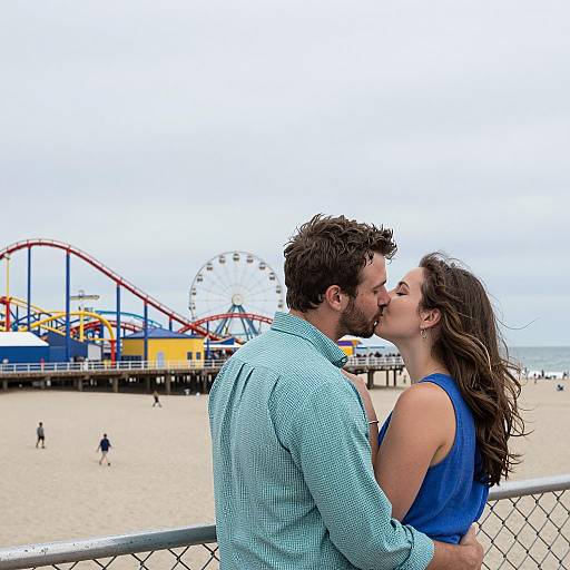 Romantic Kiss at Amusement Park Deck