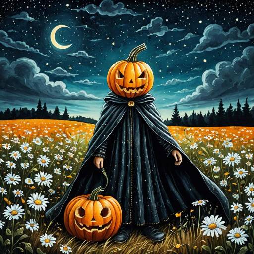 Cartoon Pumpkin Boy in Cloak at Night