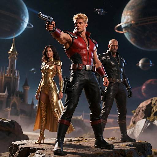 Heroic Scene in Cosmic Adventure