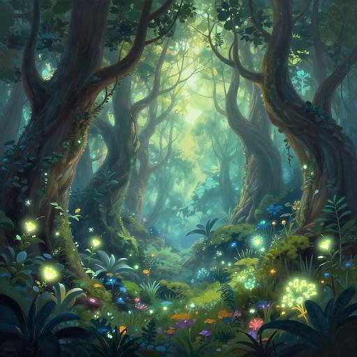 Mystical Forest with Glowing Flora