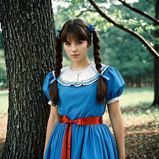 Girl in Blue Dorothy-Style Dress Outdoors