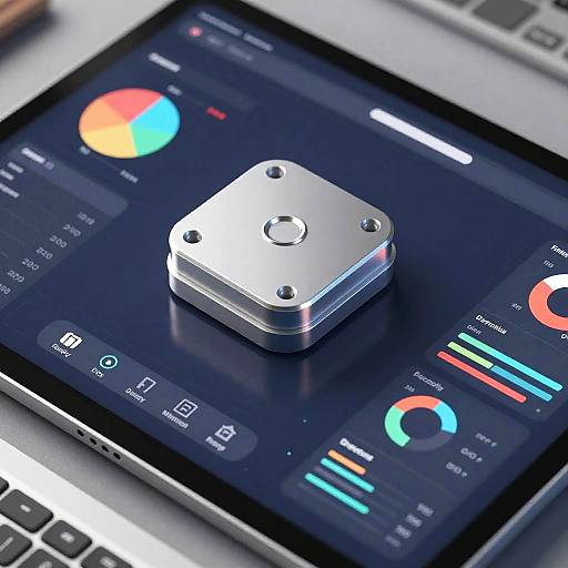 3D Model Dashboard with Colorful Charts