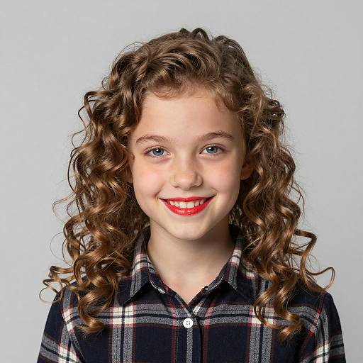 Charming Girl in Dark Plaid Shirt