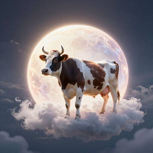 Whimsical Cow with Ethereal Clouds