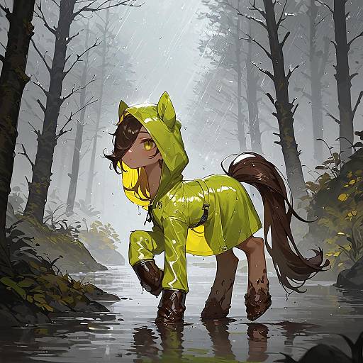 Feral Pony in a Rainy Forest Path