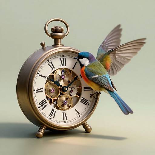 Surreal Bird Emerging from Timepiece