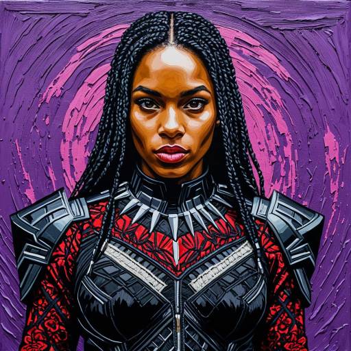 Abstract Oil Painting of Black Panther Warrior Woman