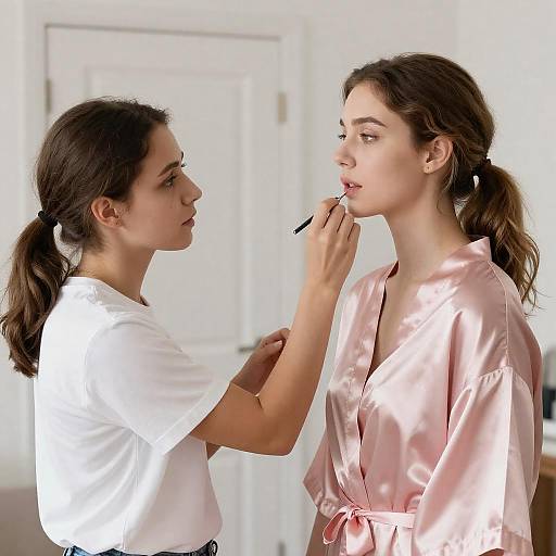 Intimate Moment: Two Women Preparing Together