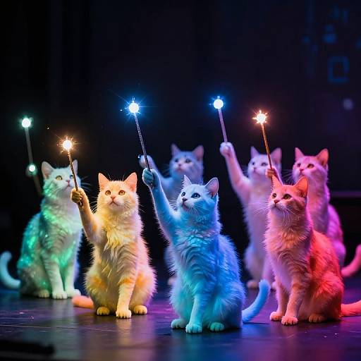 Luminous Cats Conducting Celestial Symphony