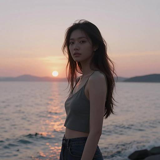 Woman by the Sea at Sunset