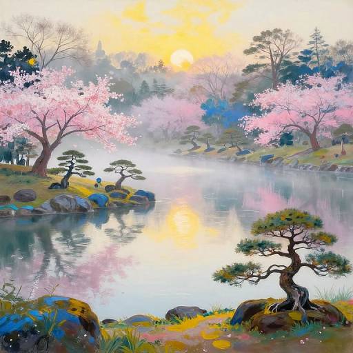 Impressionist Zen Garden Morning Mist