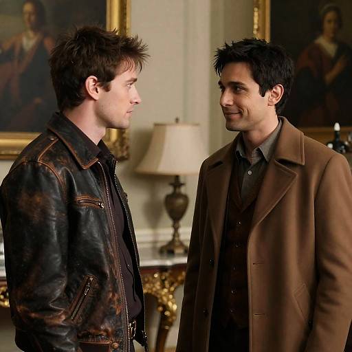 Two Men Conversing in Classic Room