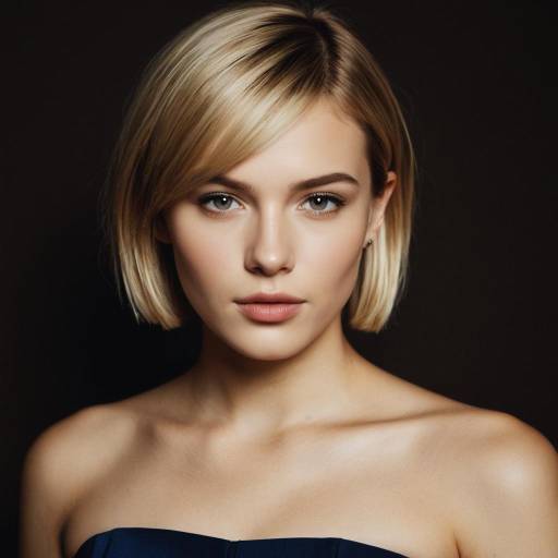 Portrait of Young Woman with Blonde Bob Hairstyle