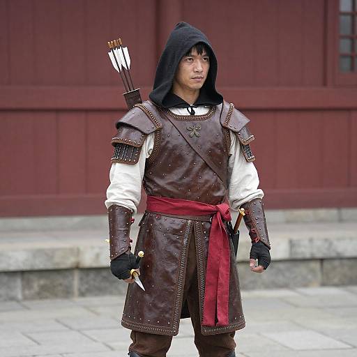 Medieval Male Archer in Hooded Cloak