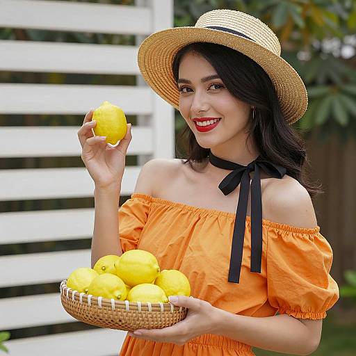Woman Holding Basket of Lemons Outdoors