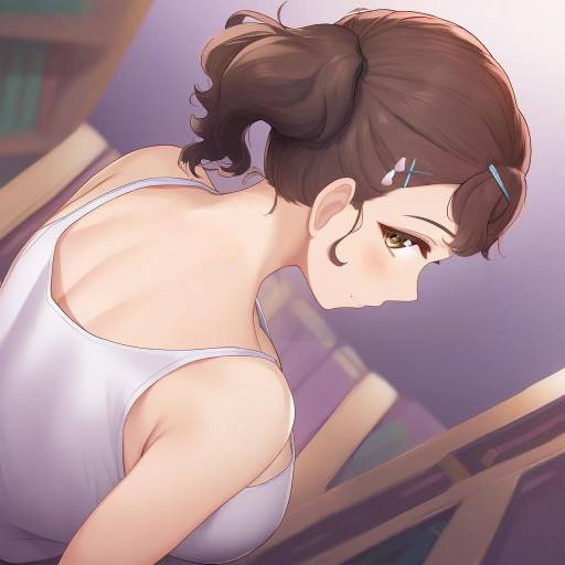 Anime Girl with Curly Hair in Library