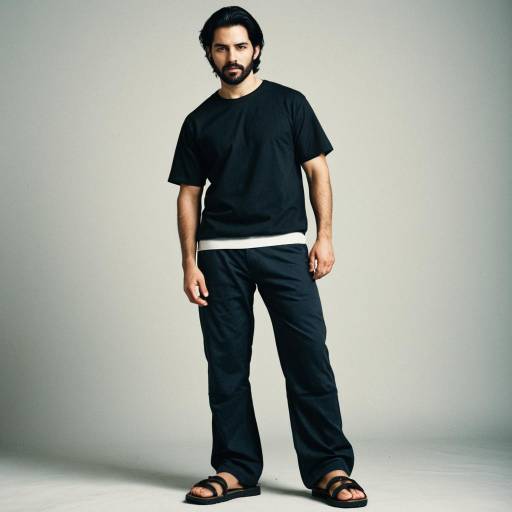 Casual Man in Black Outfit and Sandals