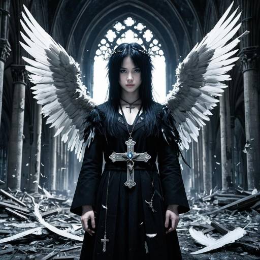 Dramatic Fallen Angel in Gothic Ruins