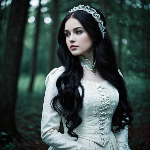 Victorian Woman in White Lace Gown