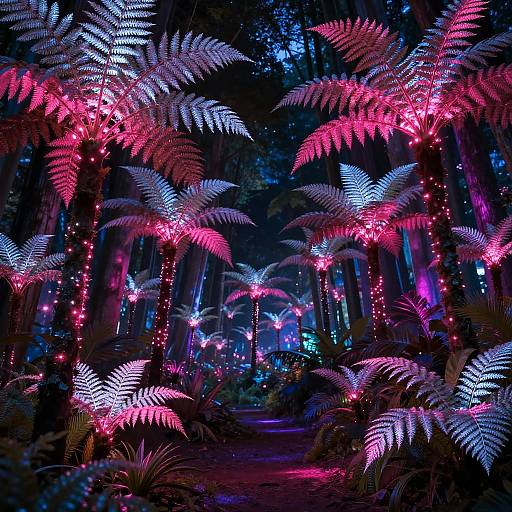 Neon Glowing Silver Fern Forest